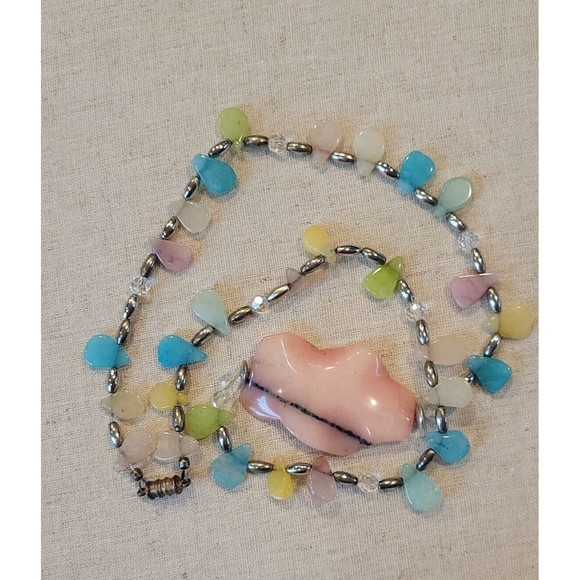 Vintage Pastel Multi Semi Precious Stone Necklace Rhodonite Healing Crystals - Picture 6 of 9